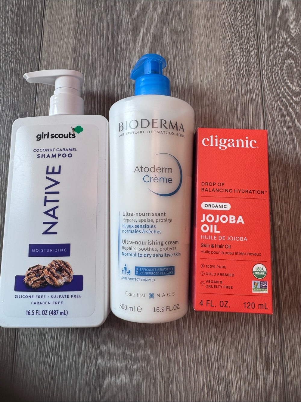 3 piece bundle.Limited edition Native shampoo,Bioderma nourishing cream & jojoba